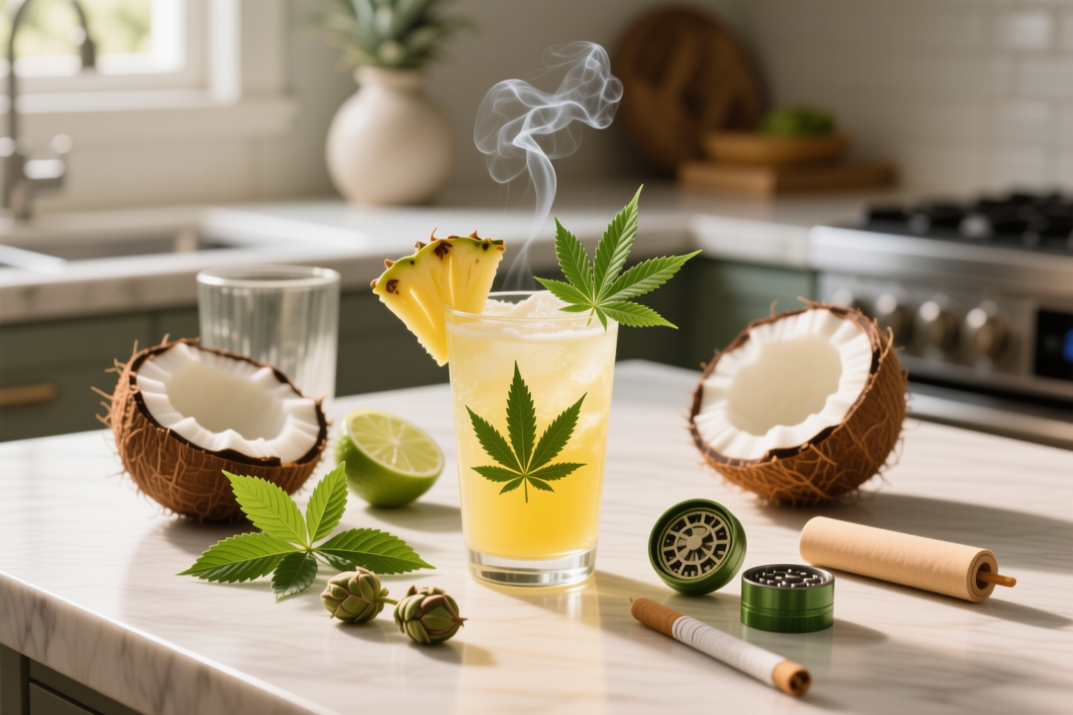 Cannabis-Infused Pineapple Coconut Cooler finished and portioned for measured serving