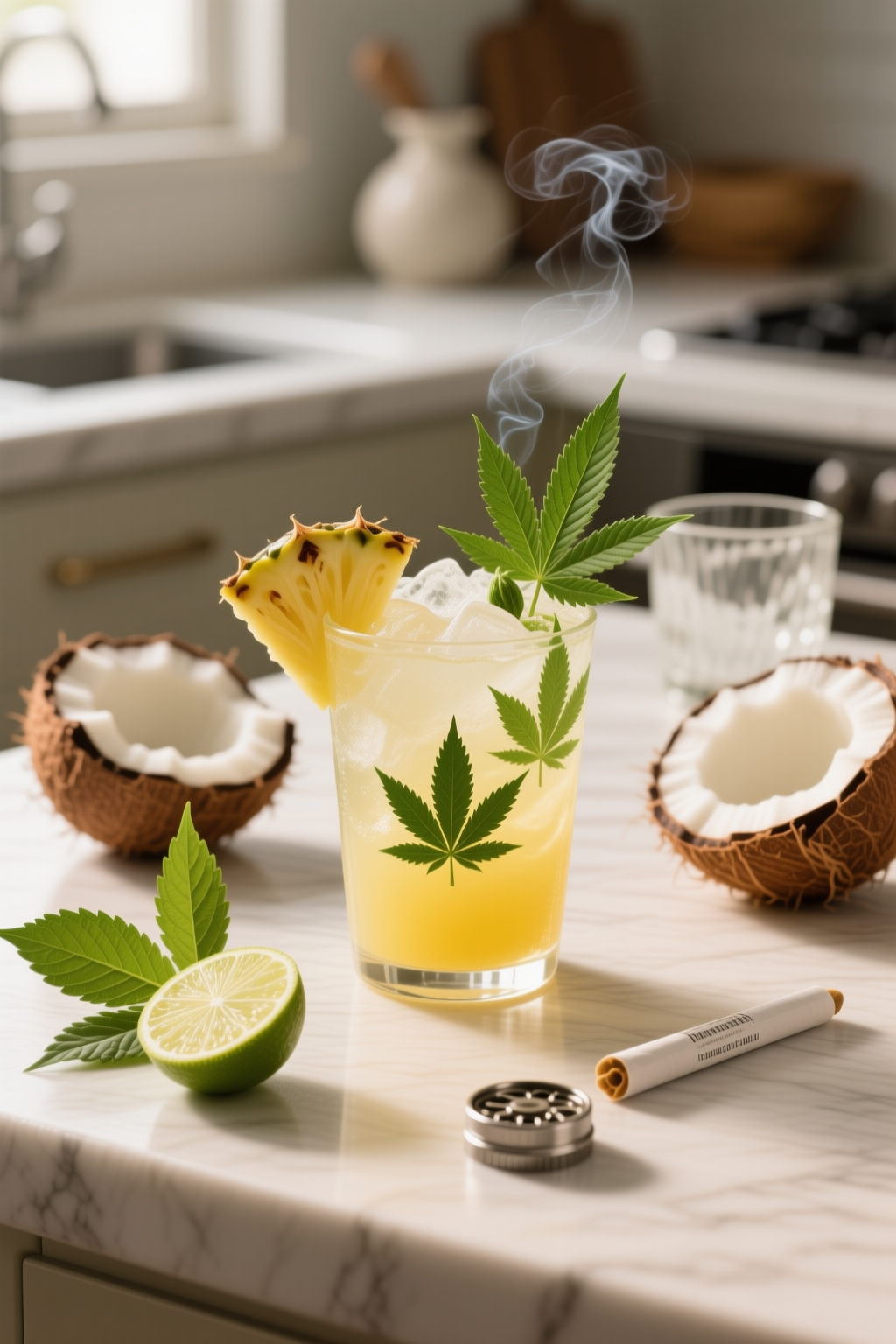 Finished Cannabis-Infused Pineapple Coconut Cooler divided into clear servings