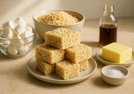 cannabis rice krispie treats finished recipe styled as the emotional anchor with warm editorial food photography