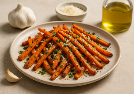 cannabis roasted carrot fries finished recipe styled as the emotional anchor with warm editorial food photography