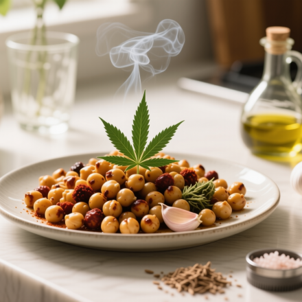 cannabis roasted chickpeas finished recipe styled as the emotional anchor with warm editorial food photography