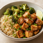 cannabis sesame tofu broccoli bowls finished recipe styled as the emotional anchor with warm editorial food photography