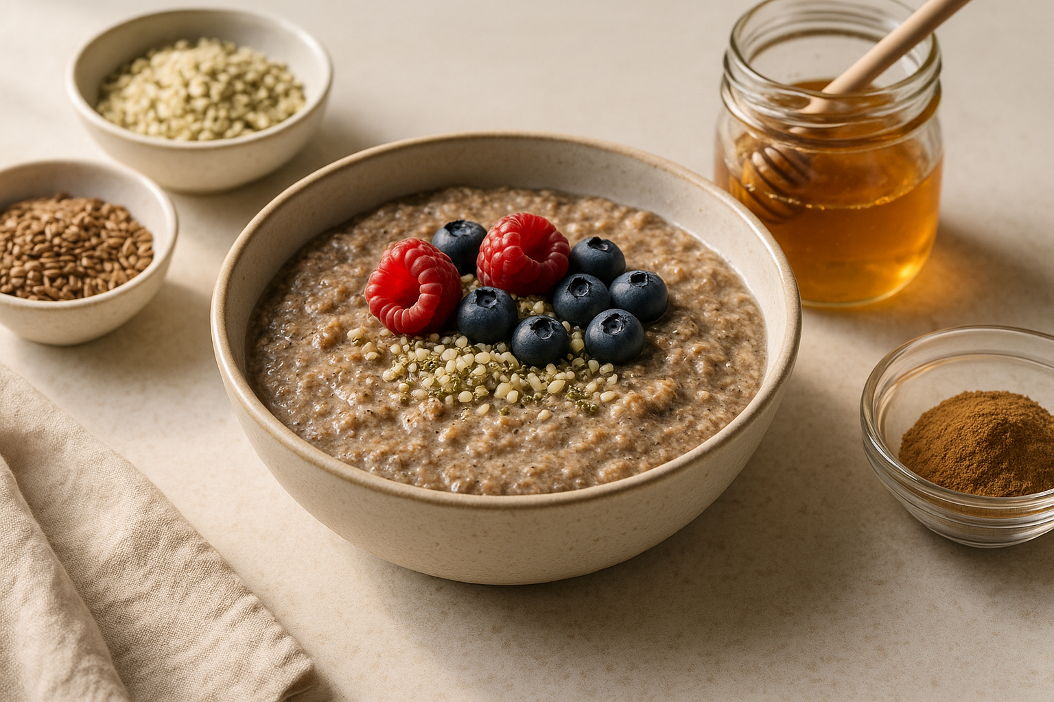 Cannabis-Infused Super Seed Hot Cereal finished and portioned for measured serving