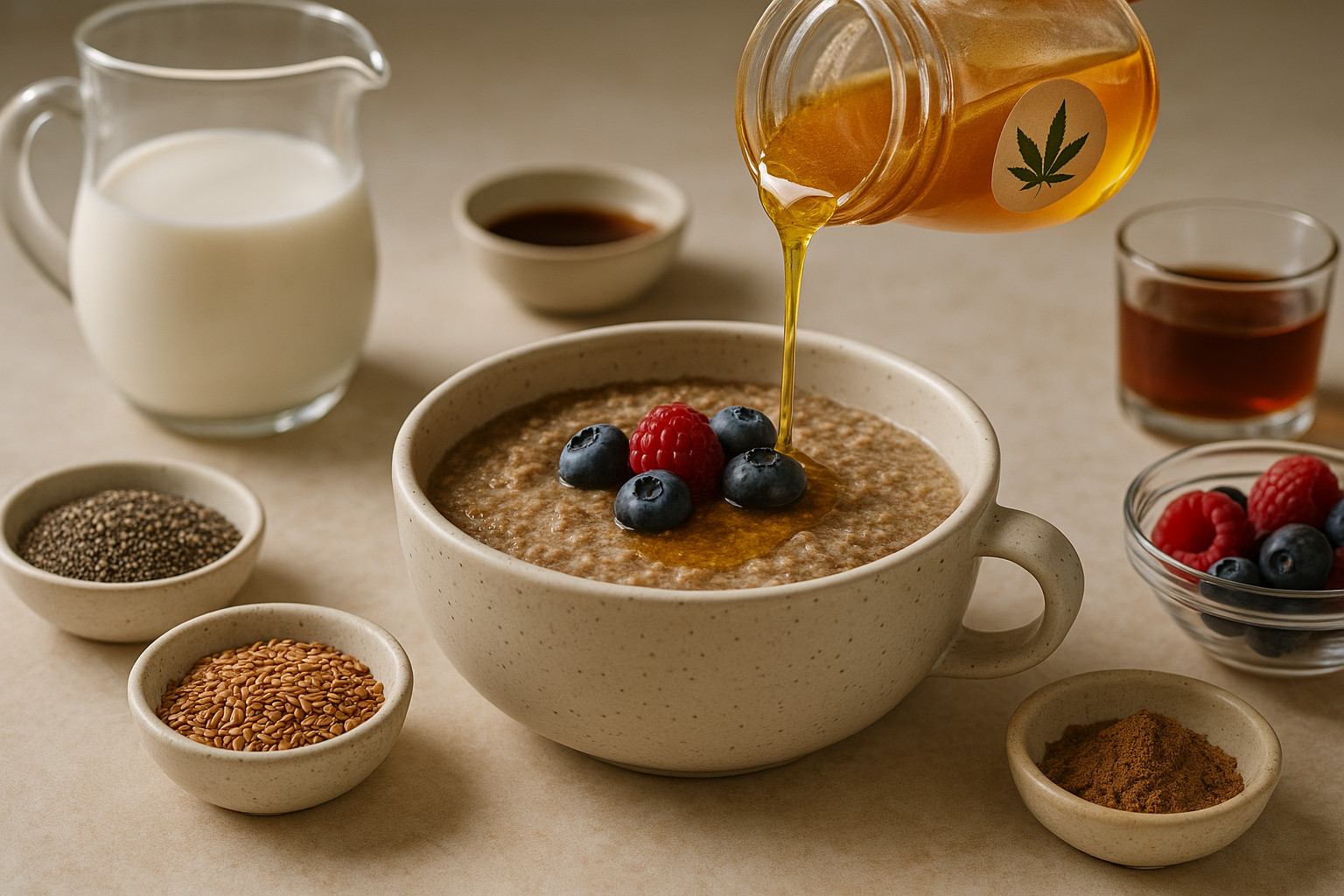 Preparing Cannabis-Infused Super Seed Hot Cereal with a measured infused ingredient