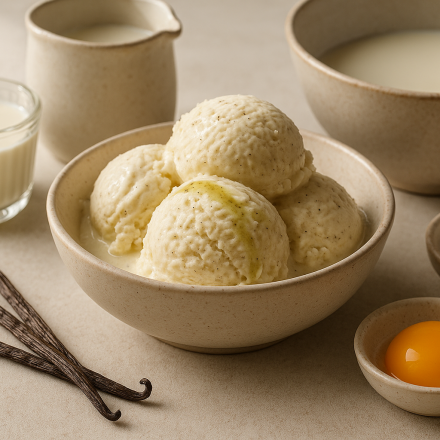 cannabis vanilla ice cream finished recipe styled as the emotional anchor with warm editorial food photography