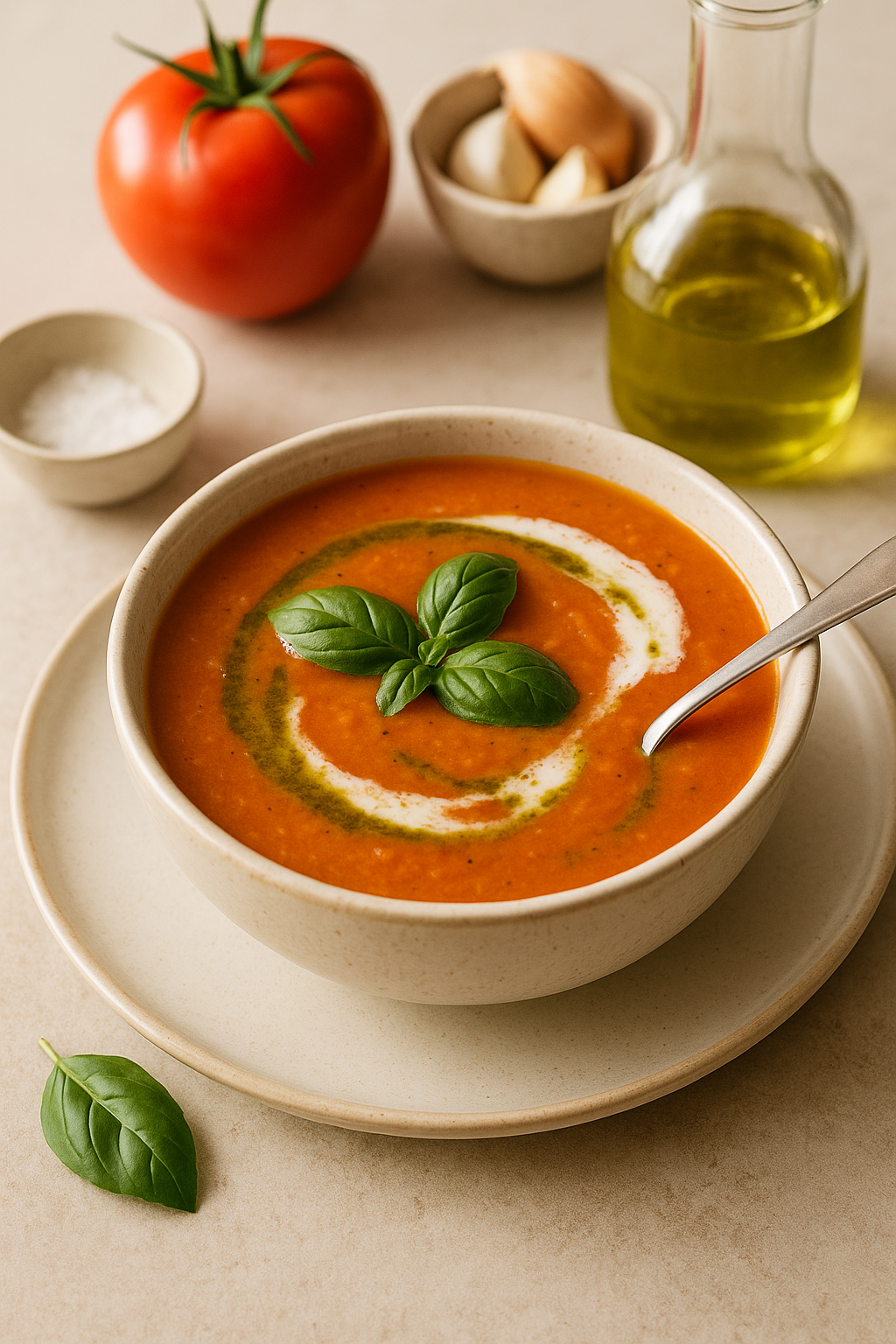 Finished Dairy-Free Cannabis Tomato Basil Soup divided into clear servings