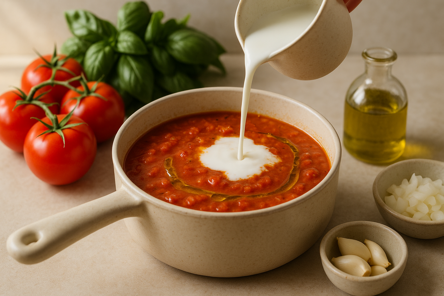 Preparing Dairy-Free Cannabis Tomato Basil Soup with a measured infused ingredient