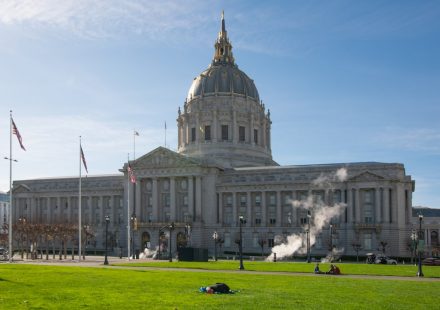 San Francisco City Hall and civic plaza, used to illustrate the cannabis cafe vote