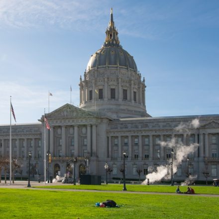 San Francisco City Hall and civic plaza, used to illustrate the cannabis cafe vote