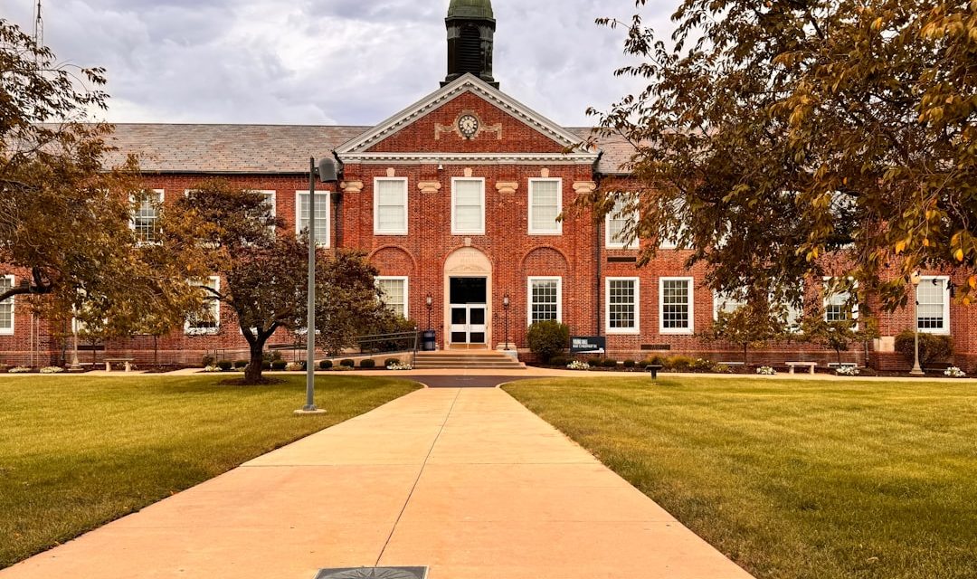 A brick building with a clock tower on top of it