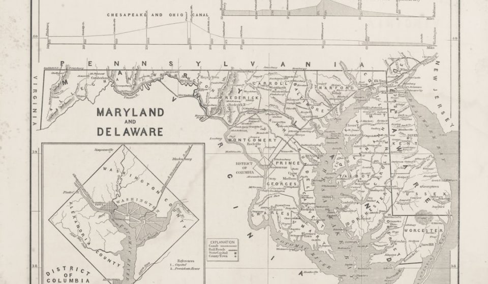 Map of maryland and delaware with inset.