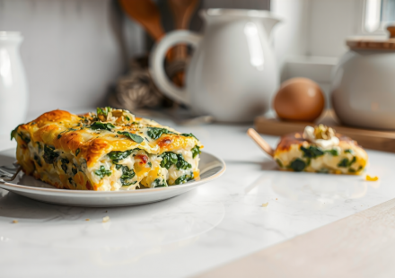 high protein cannabis cottage cheese egg bake finished recipe styled as the emotional anchor with warm editorial food photography