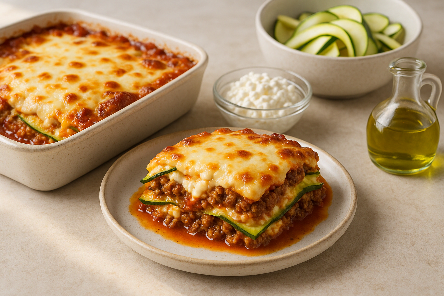 High-Protein Cannabis Cottage Cheese Lasagna Casserole finished and portioned for measured serving