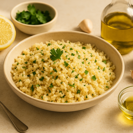how to cook cannabis cauliflower rice finished recipe styled as the emotional anchor with warm editorial food photography
