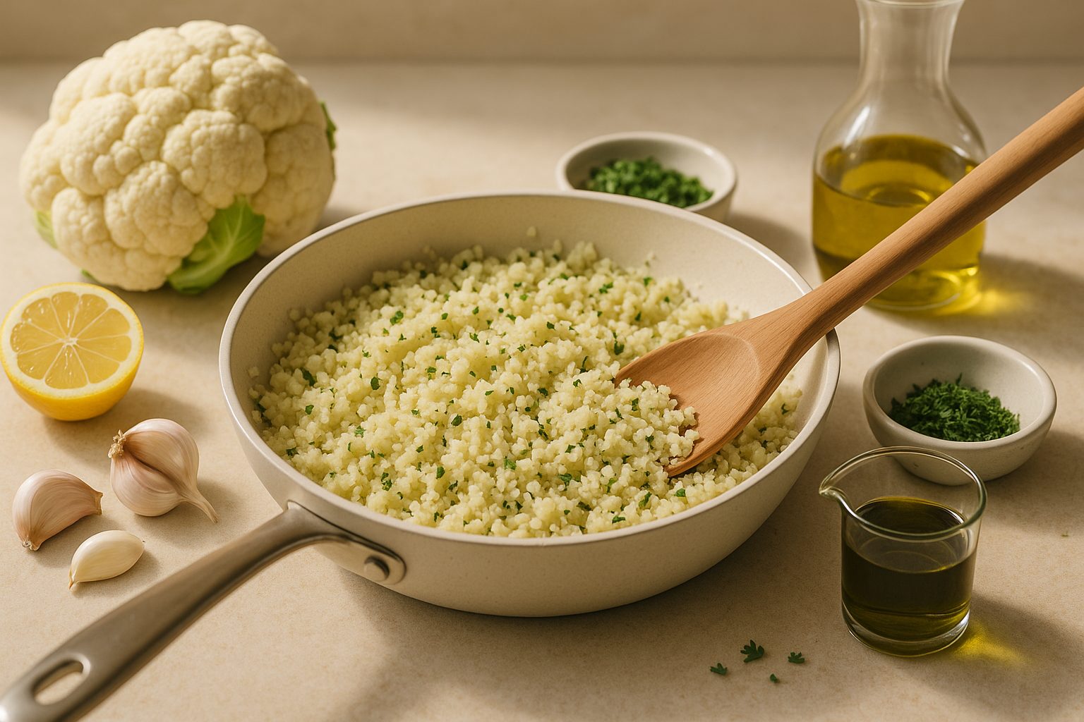 Preparing How to Cook Cannabis Cauliflower Rice with a measured infused ingredient