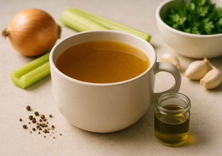 how to make cannabis bone broth finished recipe styled as the emotional anchor with warm editorial food photography