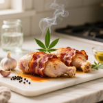 keto low carb cannabis bacon wrapped chicken thighs finished recipe styled as the emotional anchor with warm editorial food photography