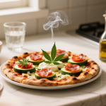 low carb cannabis zucchini pizza bites finished recipe styled as the emotional anchor with warm editorial food photography
