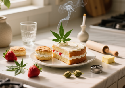 low dose cannabis strawberry shortcake finished recipe styled as the emotional anchor with warm editorial food photography