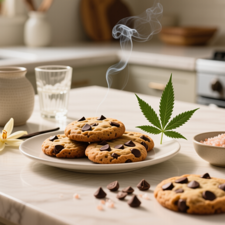 sugar free infused with thc chocolate chip cookies finished recipe styled as the emotional anchor with warm editorial food photography