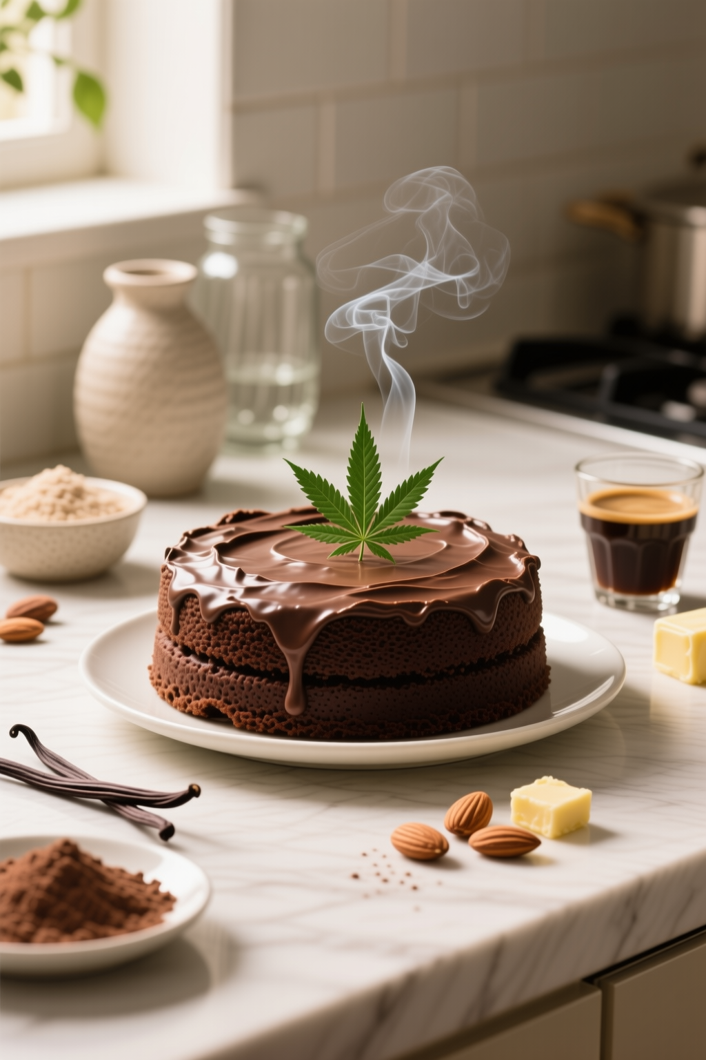 Finished Sugar-Free Infused with THC Keto Chocolate Cake divided into clear servings