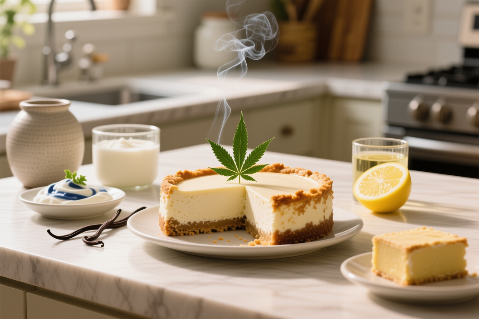 Sugar-Free Infused with THC No-Bake Cheesecake finished and portioned for measured serving