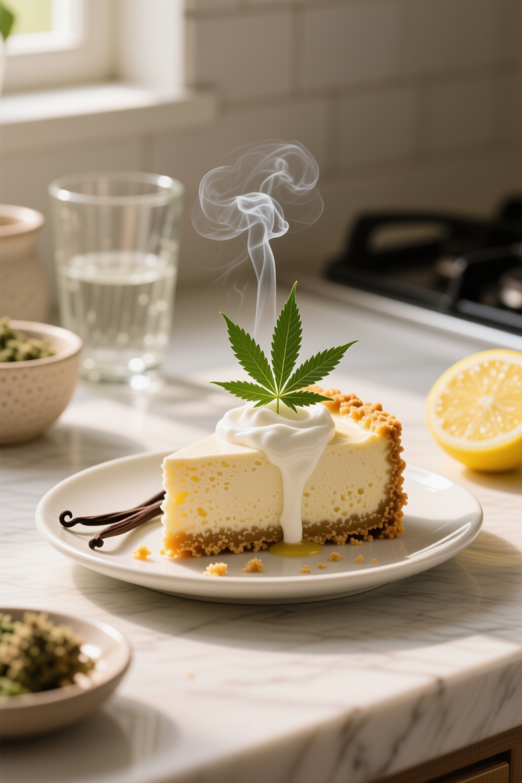 Finished Sugar-Free Infused with THC No-Bake Cheesecake divided into clear servings