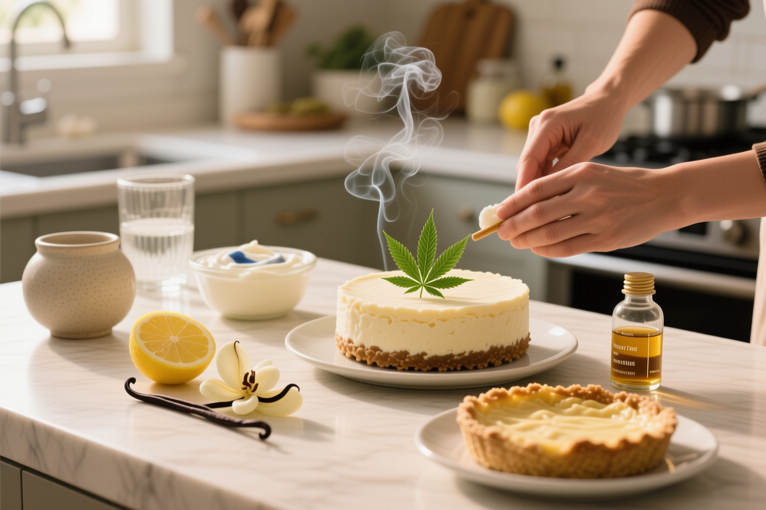 Preparing Sugar-Free Infused with THC No-Bake Cheesecake with a measured infused ingredient