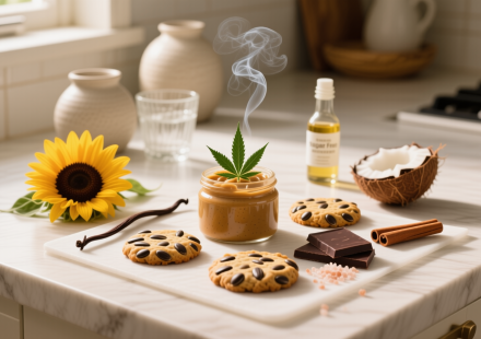 sugar free nut free cannabis sunflower seed butter cookies finished recipe styled as the emotional anchor with warm editorial food photography