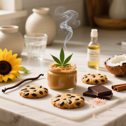 sugar free nut free cannabis sunflower seed butter cookies finished recipe styled as the emotional anchor with warm editorial food photography