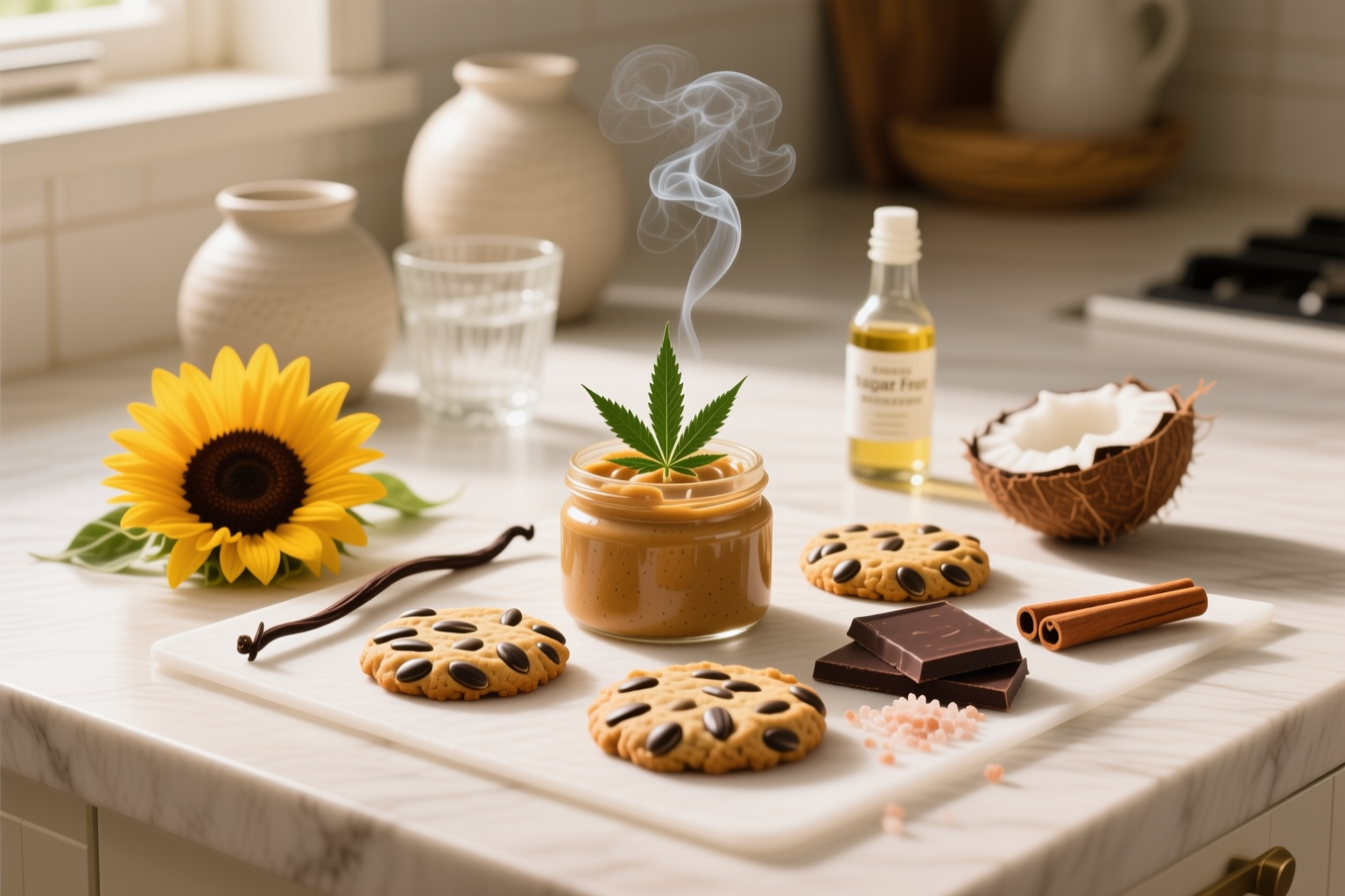 Cannabis cookies including chocolate chip, peanut butter, and oatmeal cookies arranged on a plate