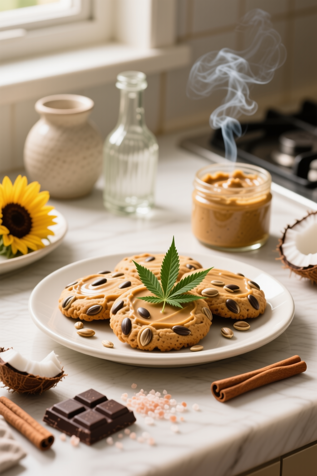 Finished cannabis chocolate chip, peanut butter, and oatmeal cookies cooled and portioned